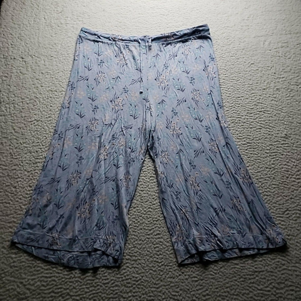 Honeydew Pajama Pants Womens 2X Blue Floral Jersey Capri Sleepwear Lightweight